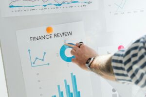Finance review presentation with charts